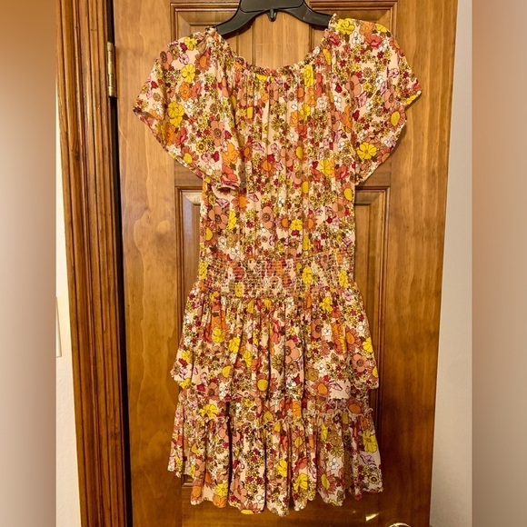 Patrons of Peace Retro Floral Boho Tiered Ruffle Smocked Waist Mini Dress Small - Picture 3 of 6